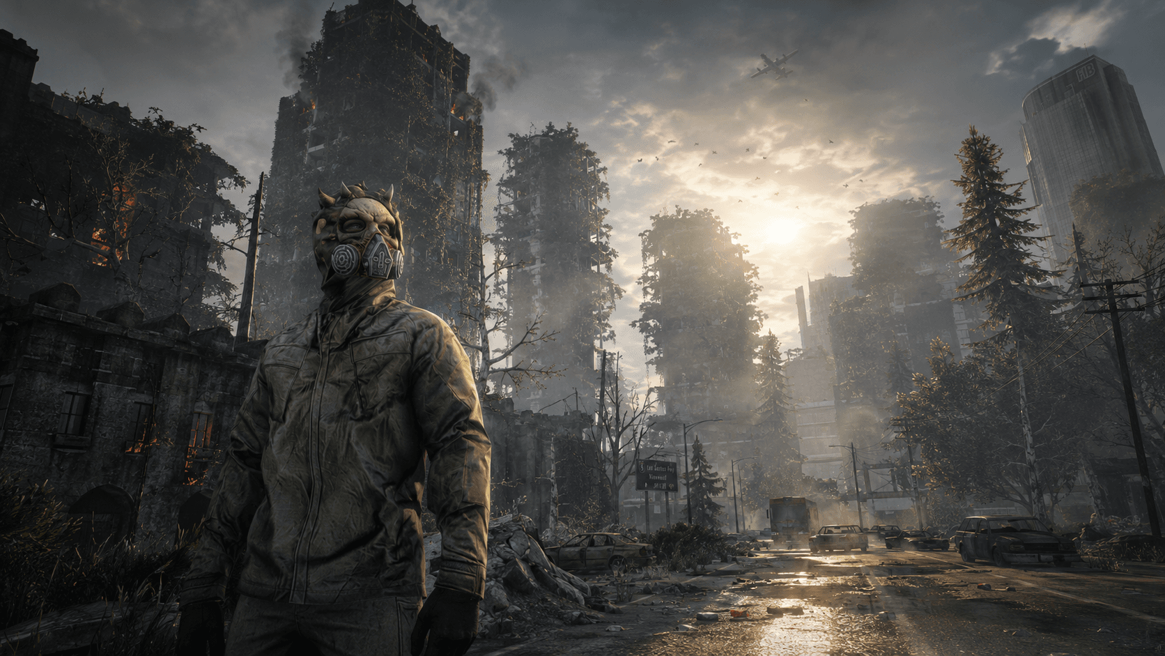 Survivor in gas mask on wasteland highway — FiveM apocalypse roleplay on Tunisian HighLife